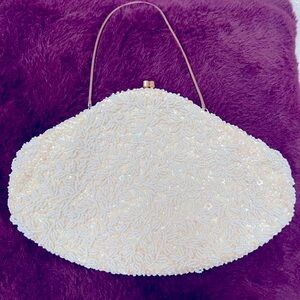 Vintage La Regale White Beaded Oval Clutch